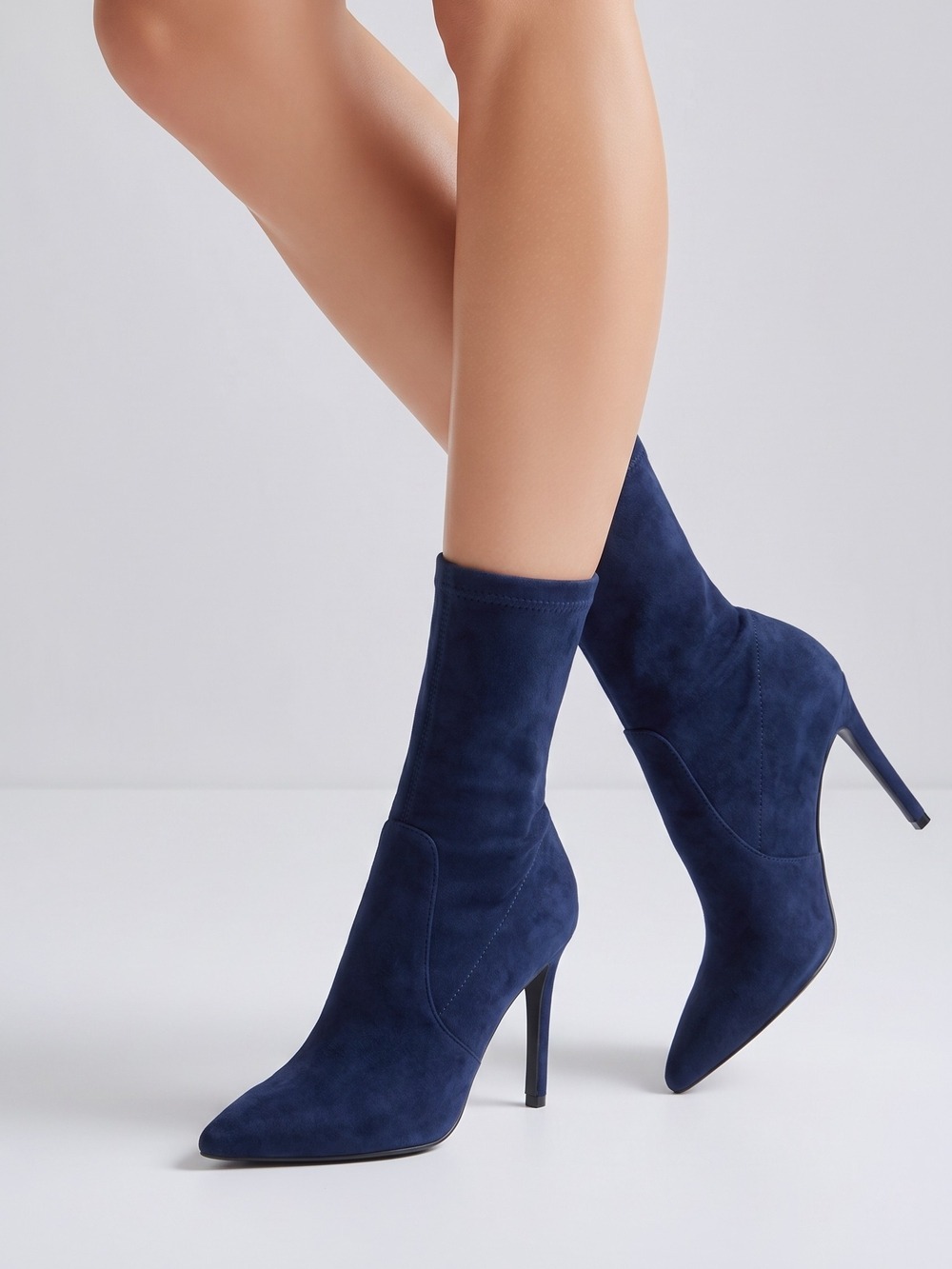 Stuart Weitzman Navy Suede Pointed-Toe Stiletto Sock Boot